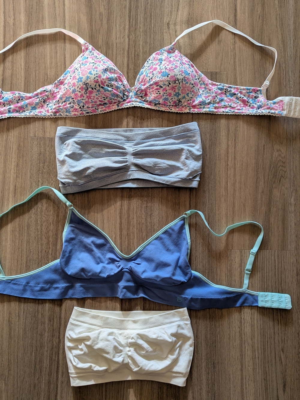 Floral & Solid Wireless Bra Set - Pink Floral, Blue, Gray, White